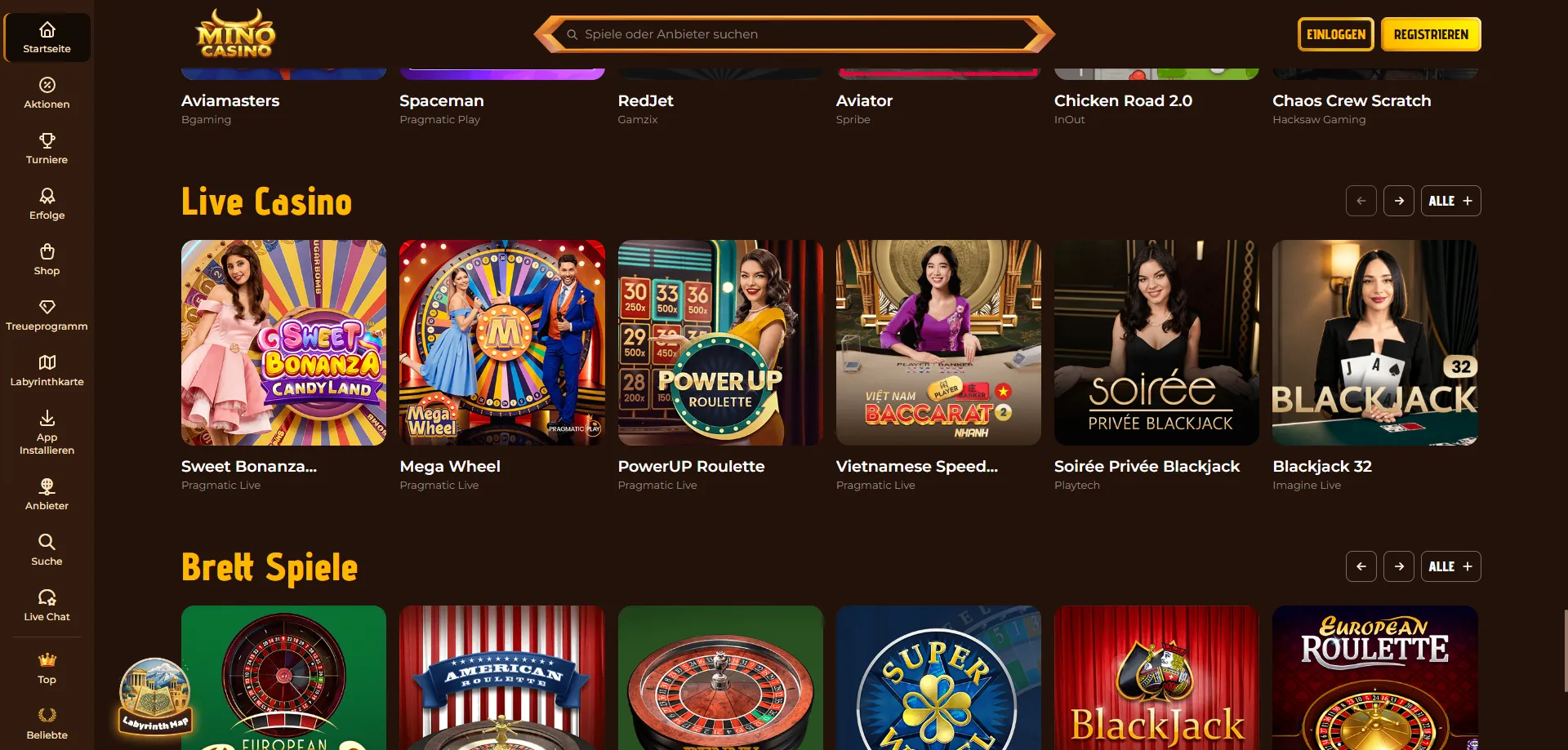 Mino Live Casino mit echten Dealern und beliebten Tischspielen