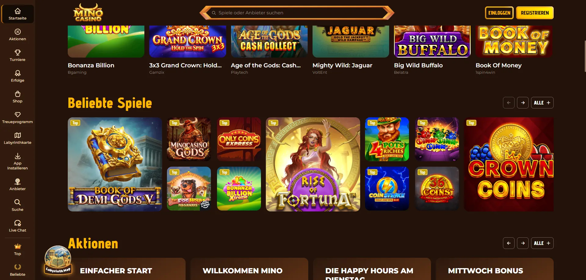 Beliebte Spielautomaten und Casino-Spiele bei Mino Casino