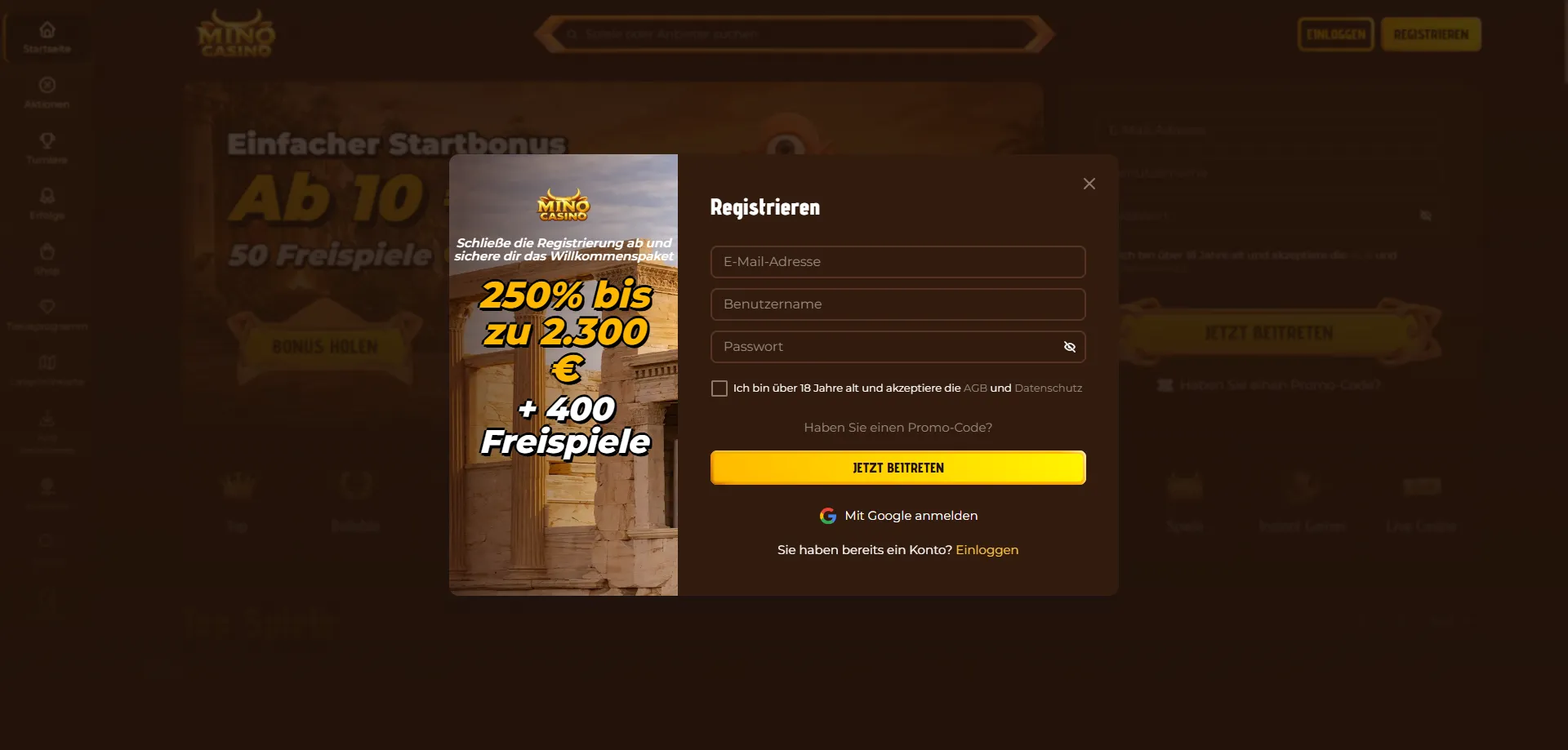 Konto erstellen und registrieren bei Mino Casino