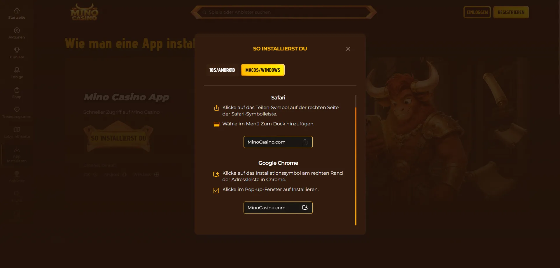 Mino Casino Mobile App und Browser-Version f&uuml;r unterwegs
